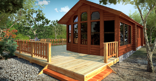 Can You Ever Have Too Much Deck? Floor Plans Available for this Park Model Log Cabin