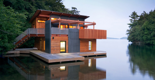 A Muskoka Boathouse Renovation Makes for Modern Houseboat Living