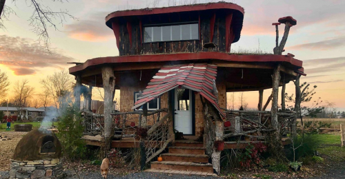 Unique Off-Grid Cabin with Green Roof & Stylish Interior