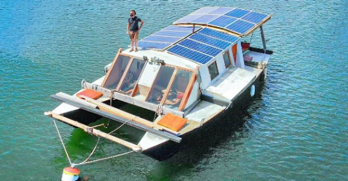 Man Living on a Homemade Solar-Powered Sailboat - 100 Percent Fossil-Free